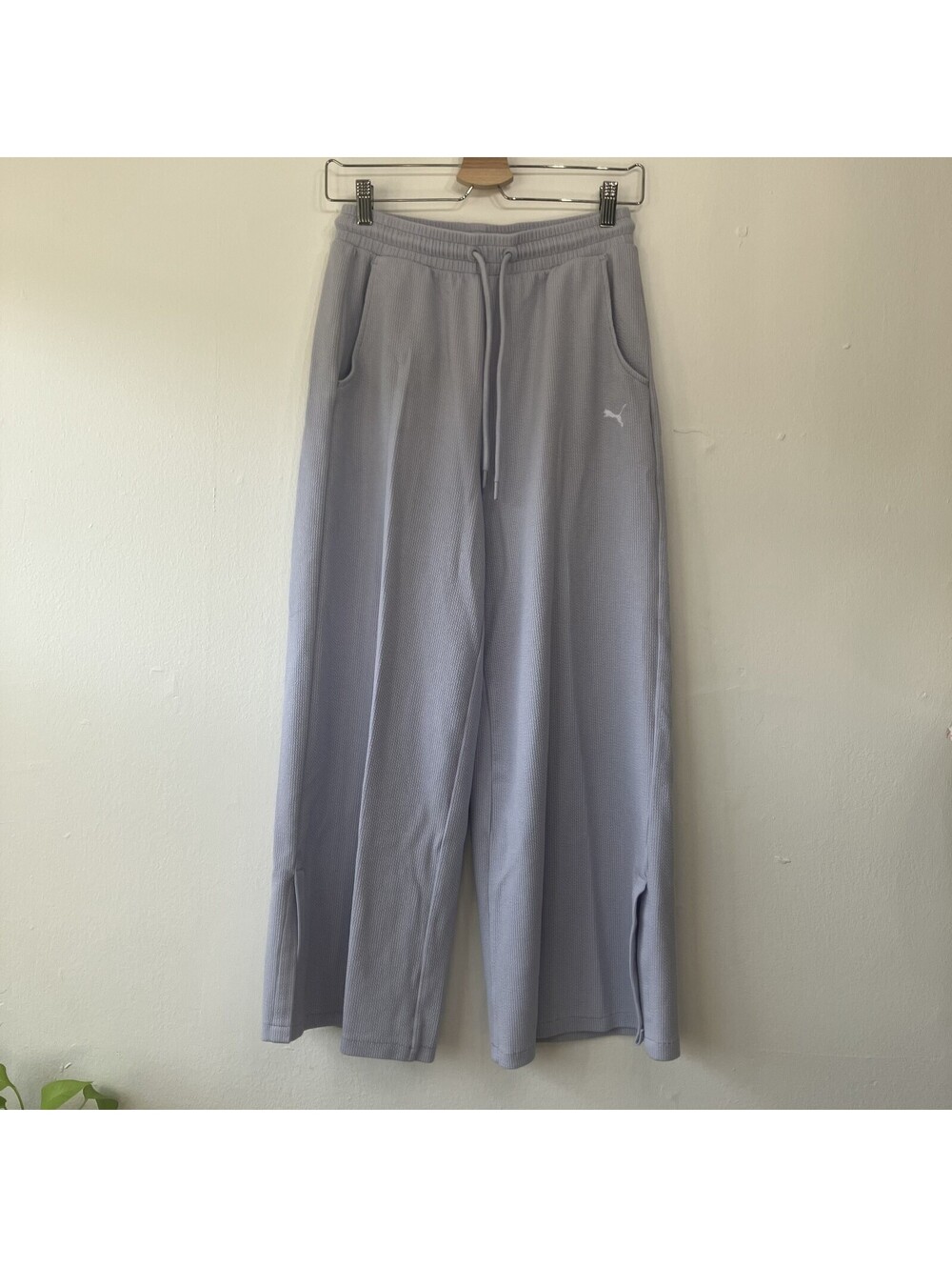 Puma Wide Leg Ribbed Track Sweatpants Slit Lilac Loungewear Streetwear Small